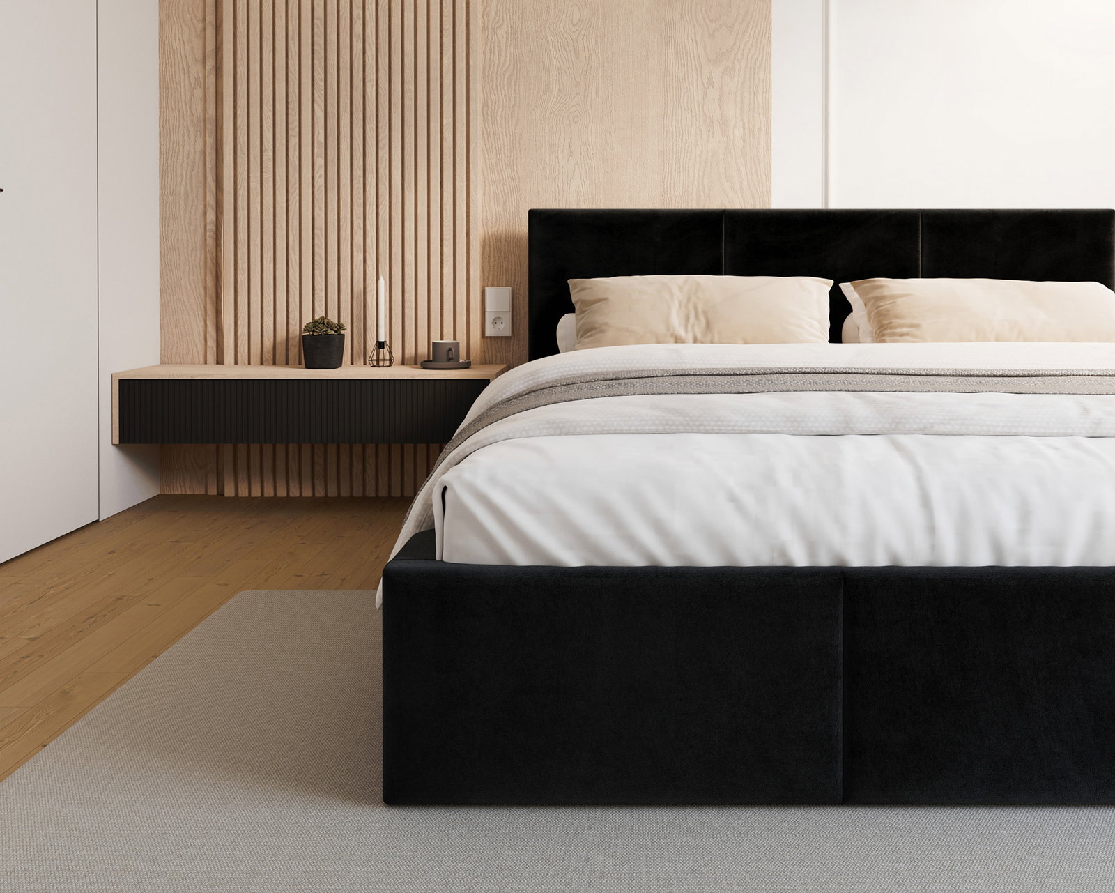 Čalúnená posteľ FRESIA 90x200cm Čierna Paris s úložným priestorom kovový rošt