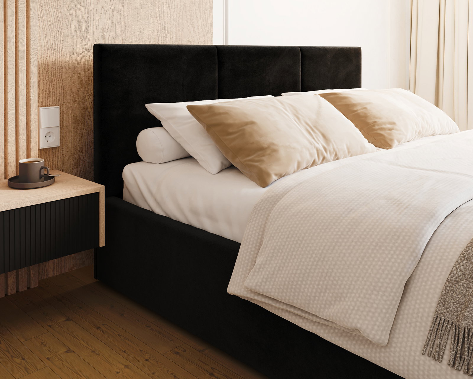 Čalúnená posteľ FRESIA 90x200cm Čierna Paris s úložným priestorom kovový rošt