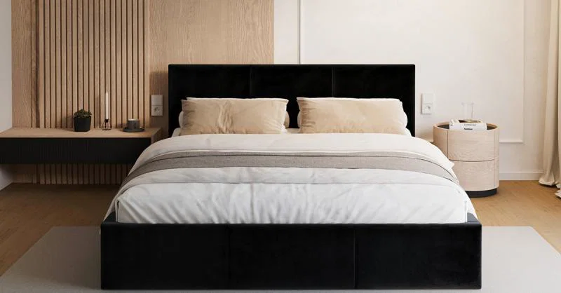 Čalouněná postel FRESIA 90x200cm Černá Paris s úložným prostorem kovový rošt