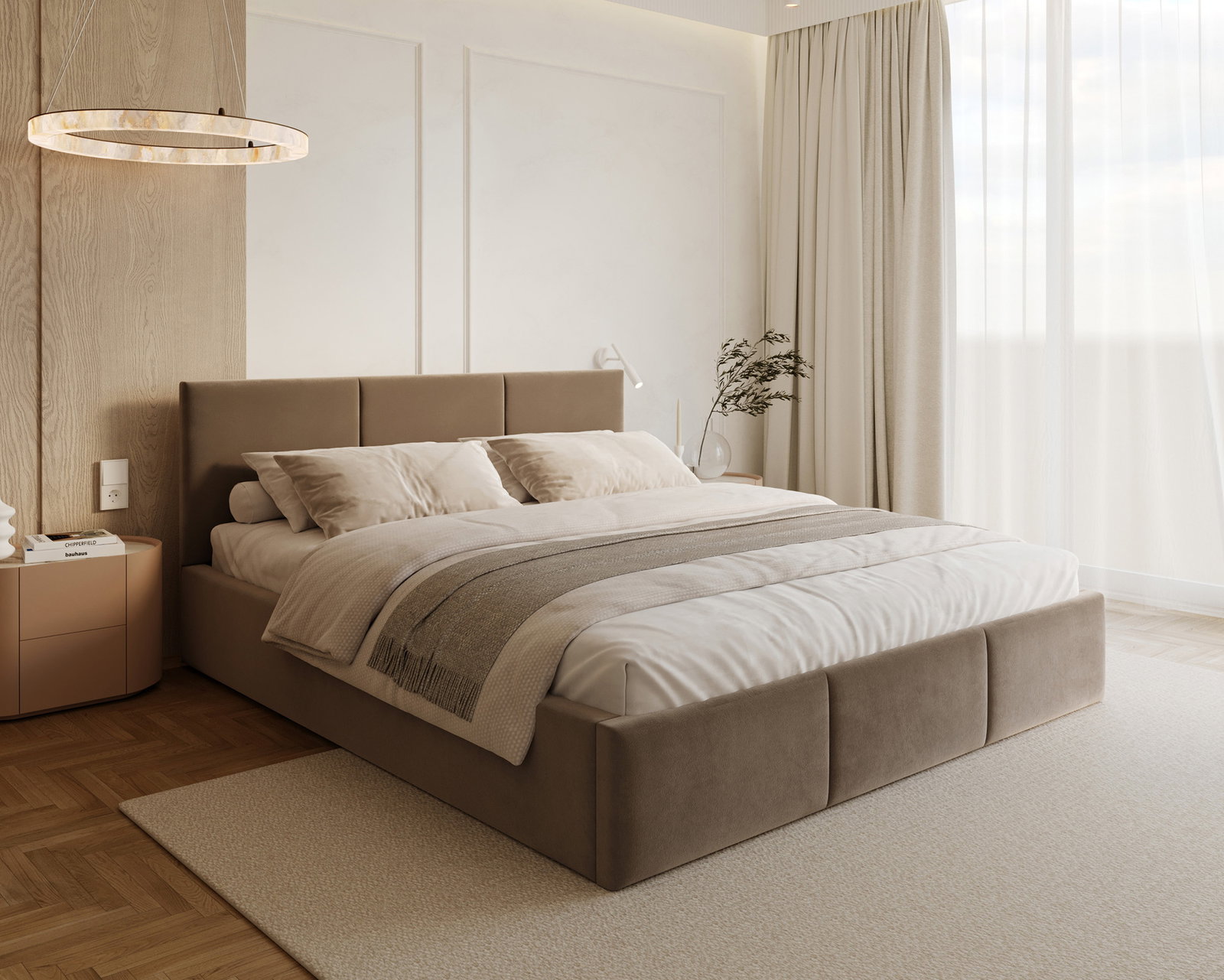 Čalúnená posteľ FRESIA 90x200cm Hnedá Paris s úložným priestorom kovový rošt