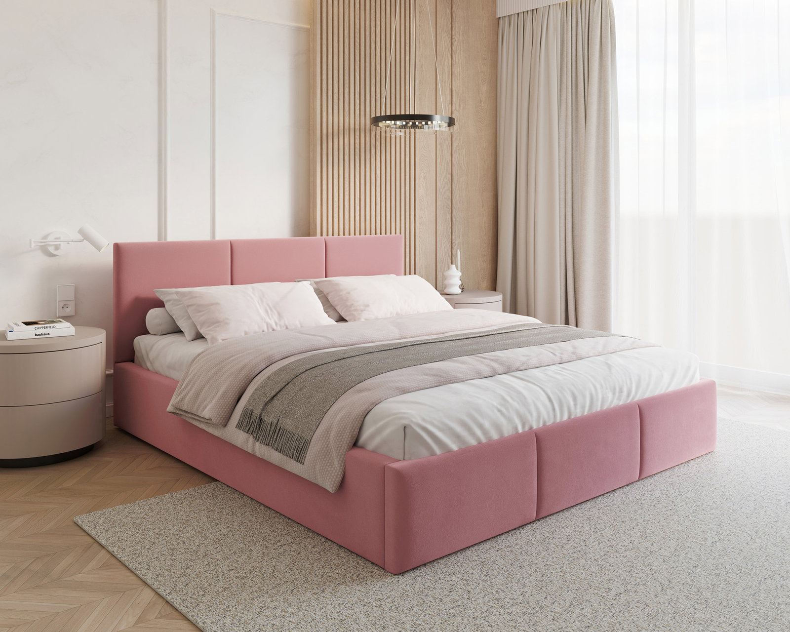 Čalúnená posteľ FRESIA 90x200cm Ružová Paris s úložným priestorom kovový rošt