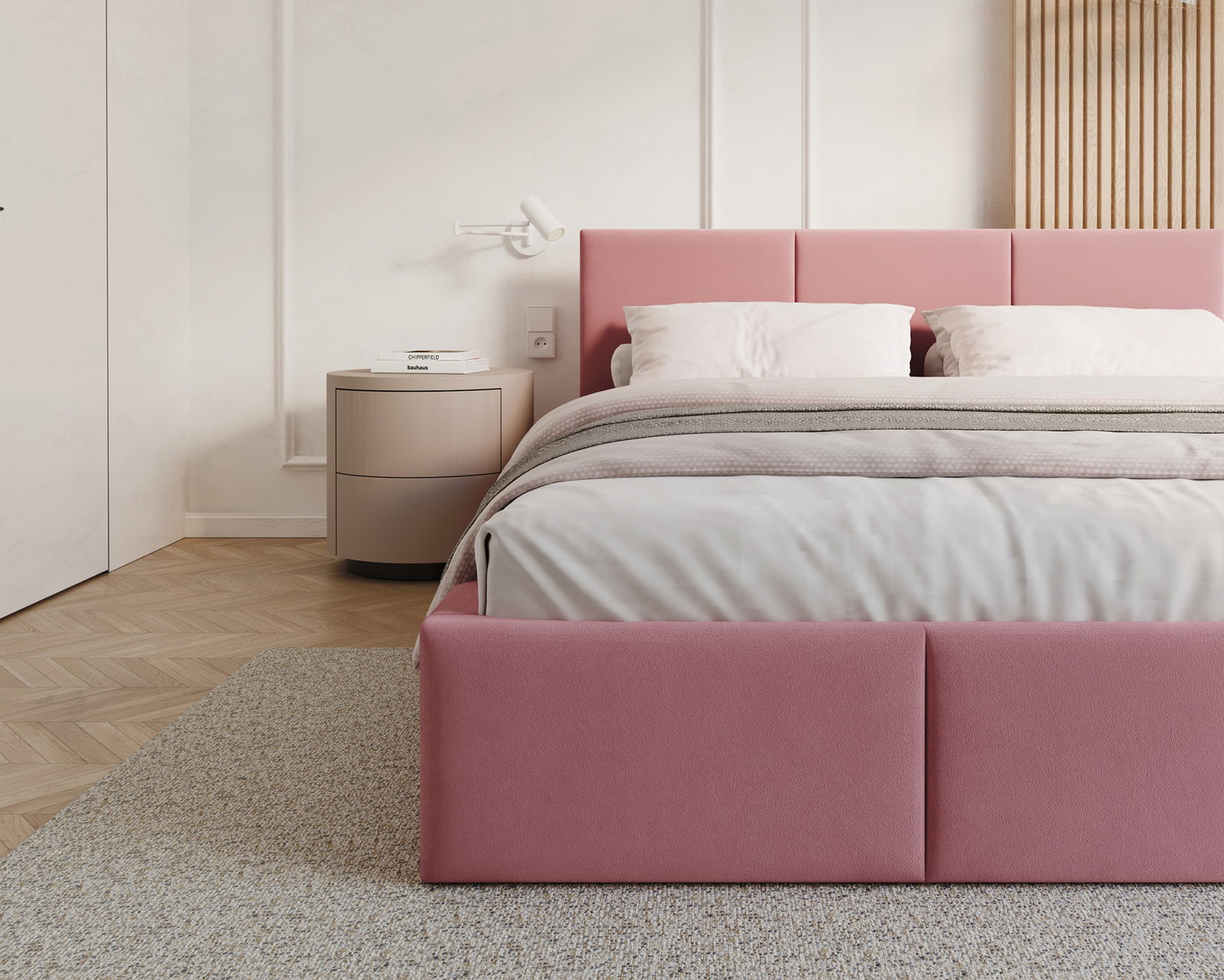 Čalúnená posteľ FRESIA 90x200cm Ružová Paris s úložným priestorom kovový rošt