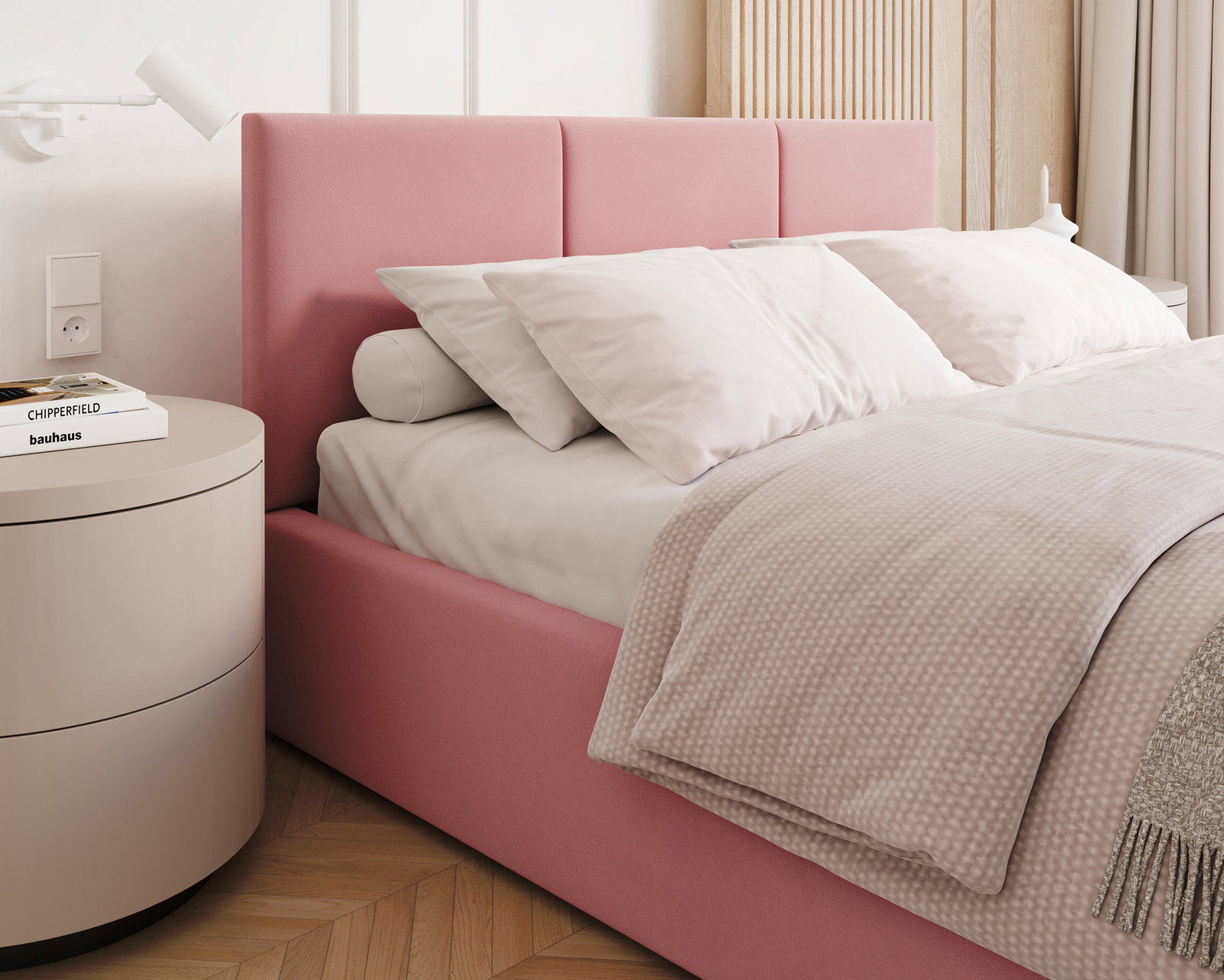 Čalúnená posteľ FRESIA 90x200cm Ružová Paris s úložným priestorom kovový rošt