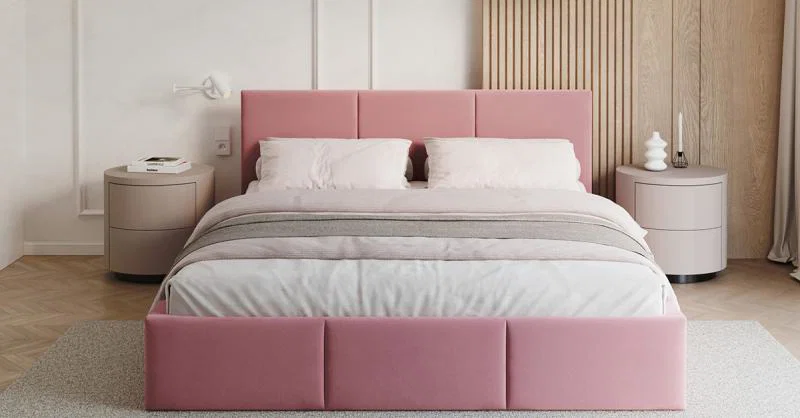 Čalouněná postel FRESIA 180x200cm Růžová Paris s úložným prostorem kovový rošt