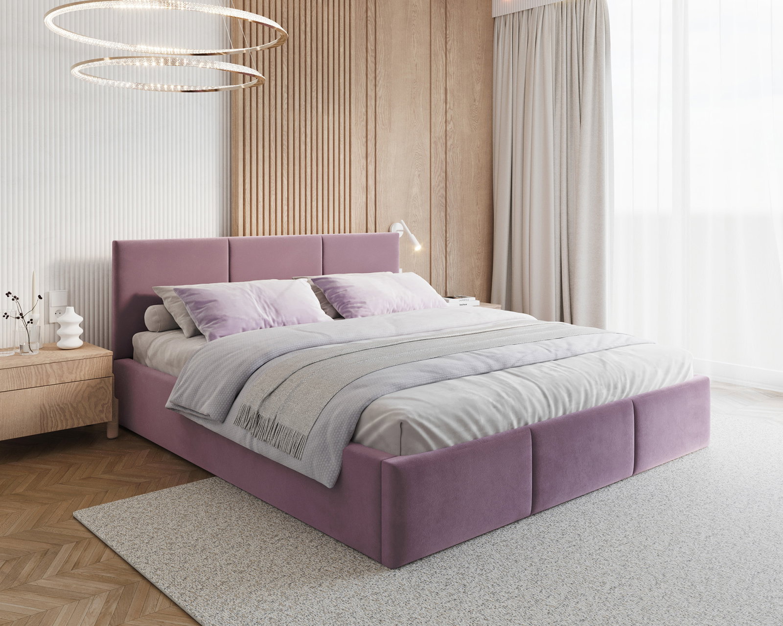 Čalúnená posteľ FRESIA 90x200cm Fialová Paris s úložným priestorom kovový rošt