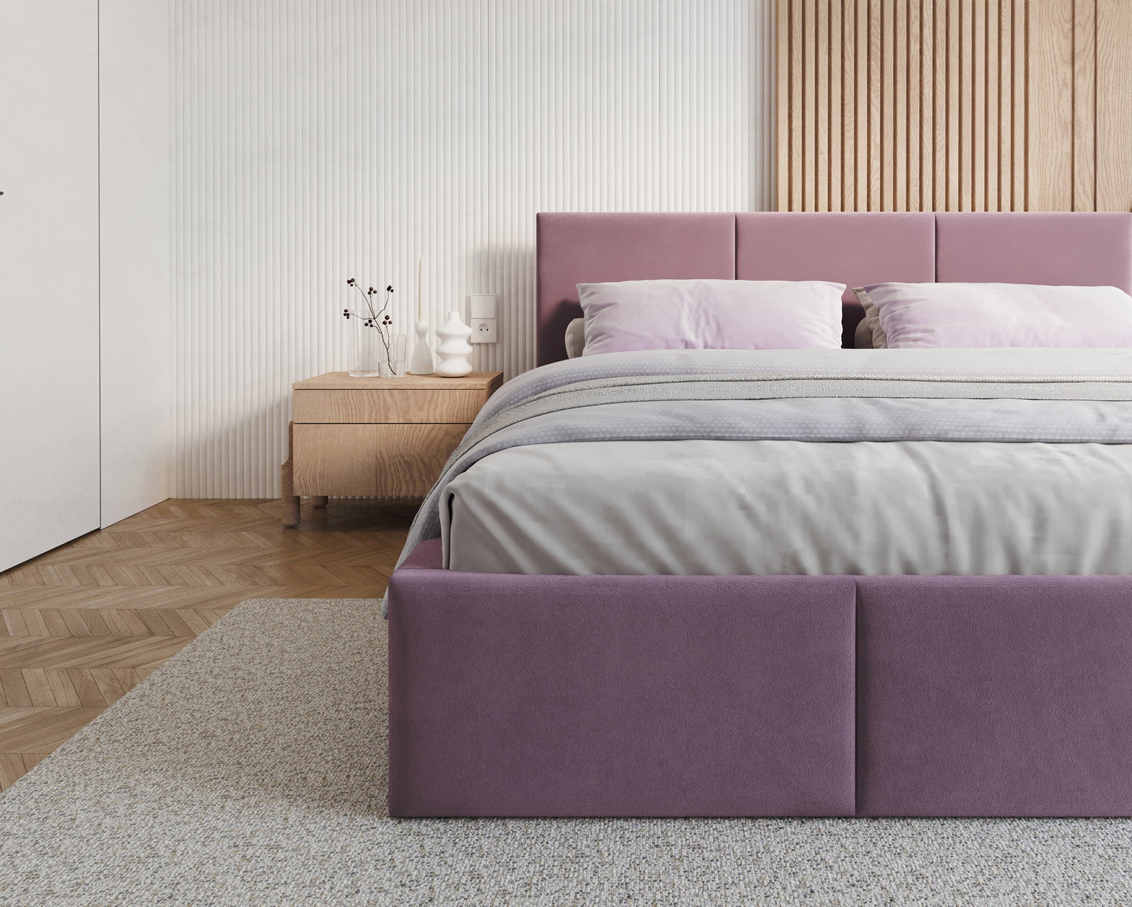 Čalúnená posteľ FRESIA 90x200cm Fialová Paris s úložným priestorom kovový rošt