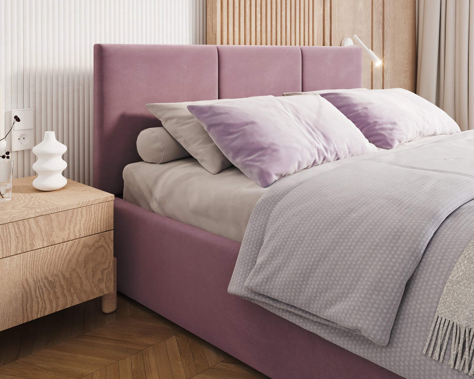Čalúnená posteľ FRESIA 90x200cm Fialová Paris s úložným priestorom kovový rošt