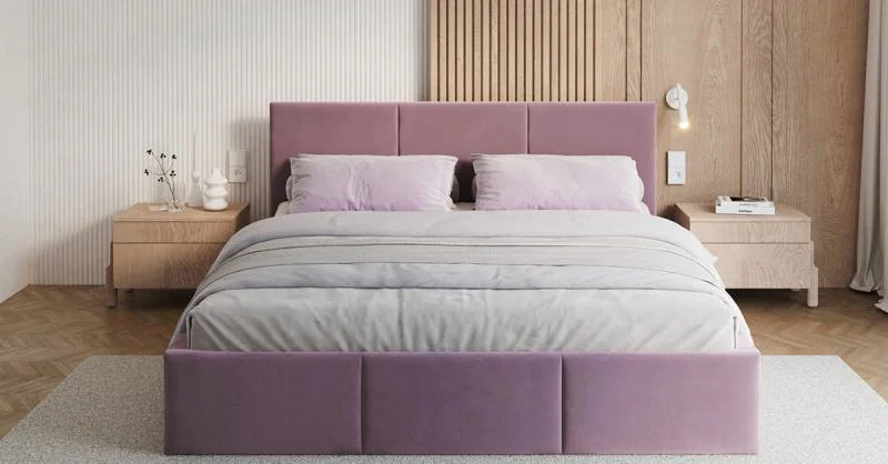 Čalouněná postel FRESIA 90x200cm Fialová Paris s úložným prostorem kovový rošt