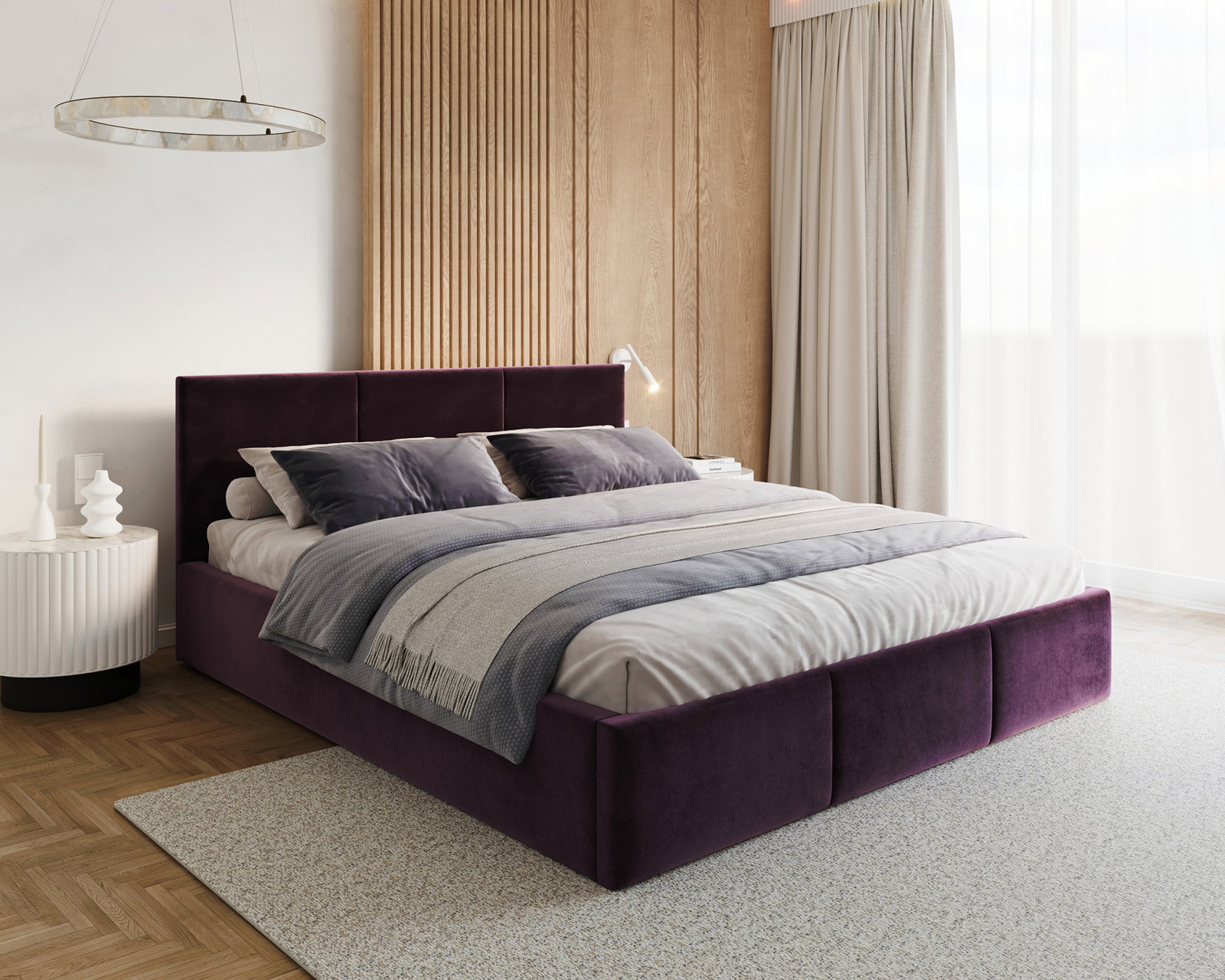Čalúnená posteľ FRESIA 90x200cm Tmavo fialová Paris s úložným priestorom kovový rošt