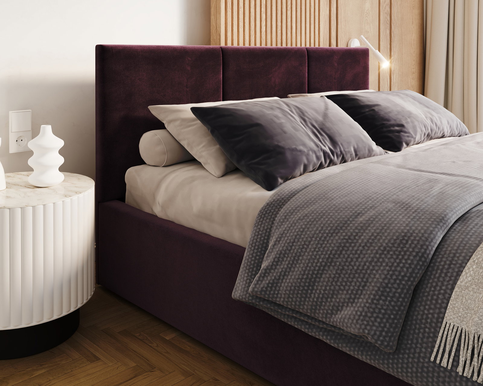 Čalúnená posteľ FRESIA 90x200cm Tmavo fialová Paris s úložným priestorom kovový rošt