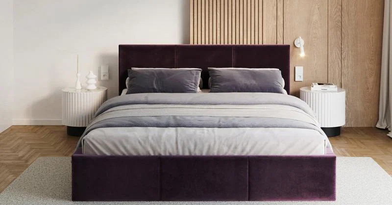 Čalouněná postel FRESIA 160x200cm Tmavě fialová Paris s úložným prostorem kovový rošt