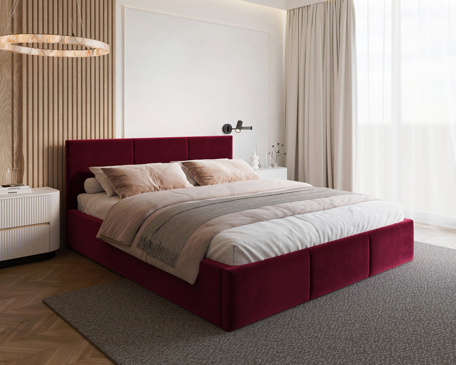 Čalúnená posteľ FRESIA 90x200cm Vínová Paris s úložným priestorom kovový rošt