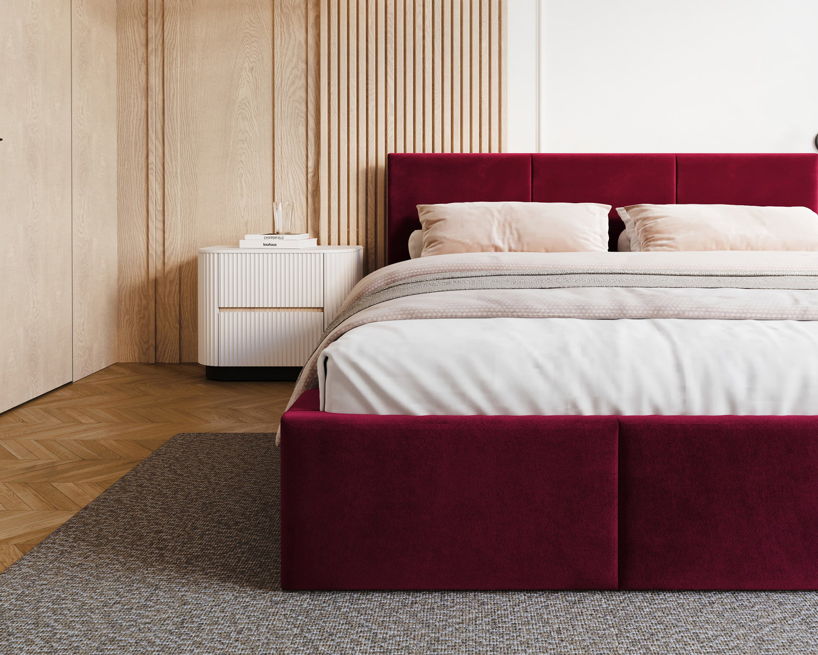 Čalúnená posteľ FRESIA 90x200cm Vínová Paris s úložným priestorom kovový rošt