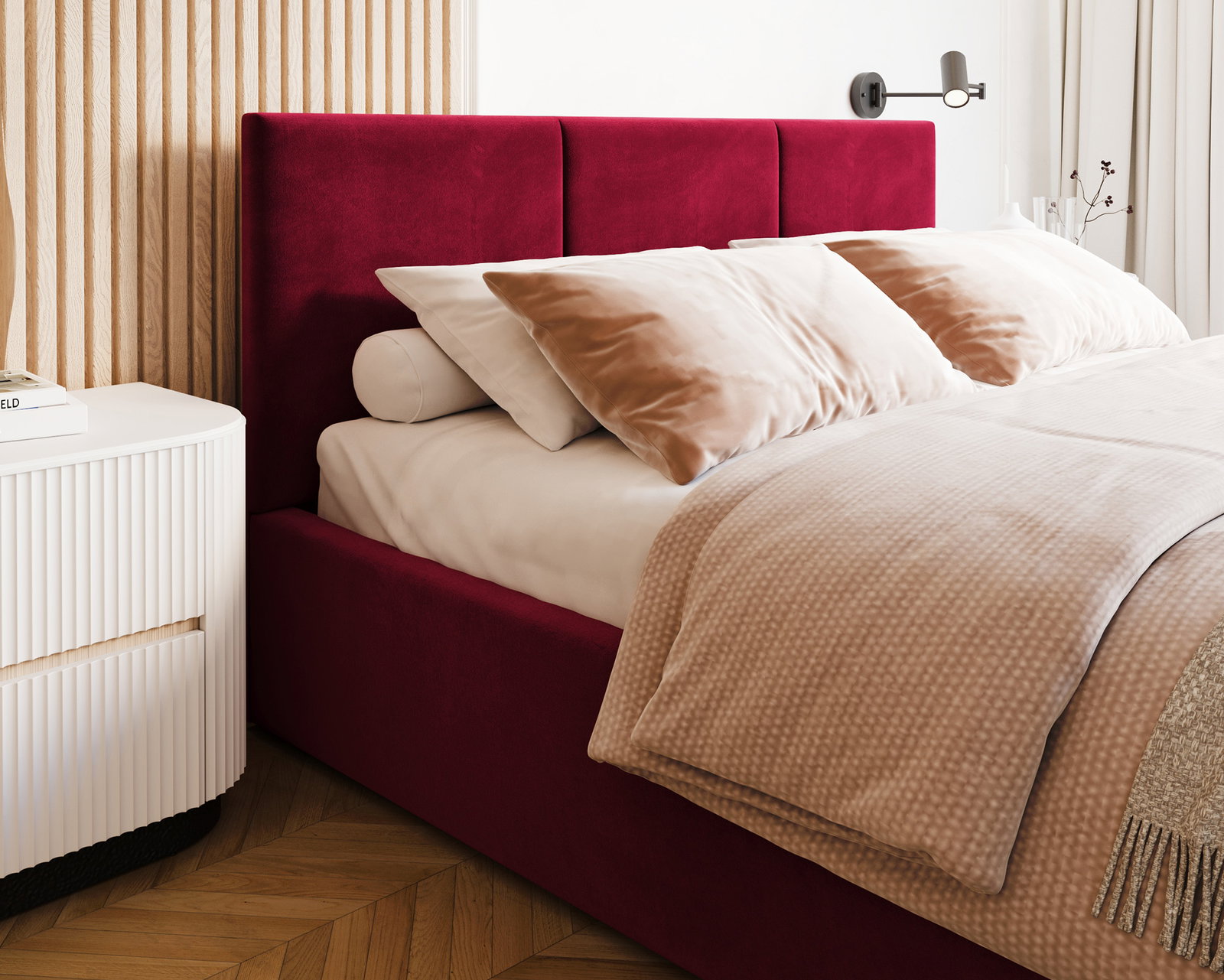 Čalúnená posteľ FRESIA 90x200cm Vínová Paris s úložným priestorom kovový rošt