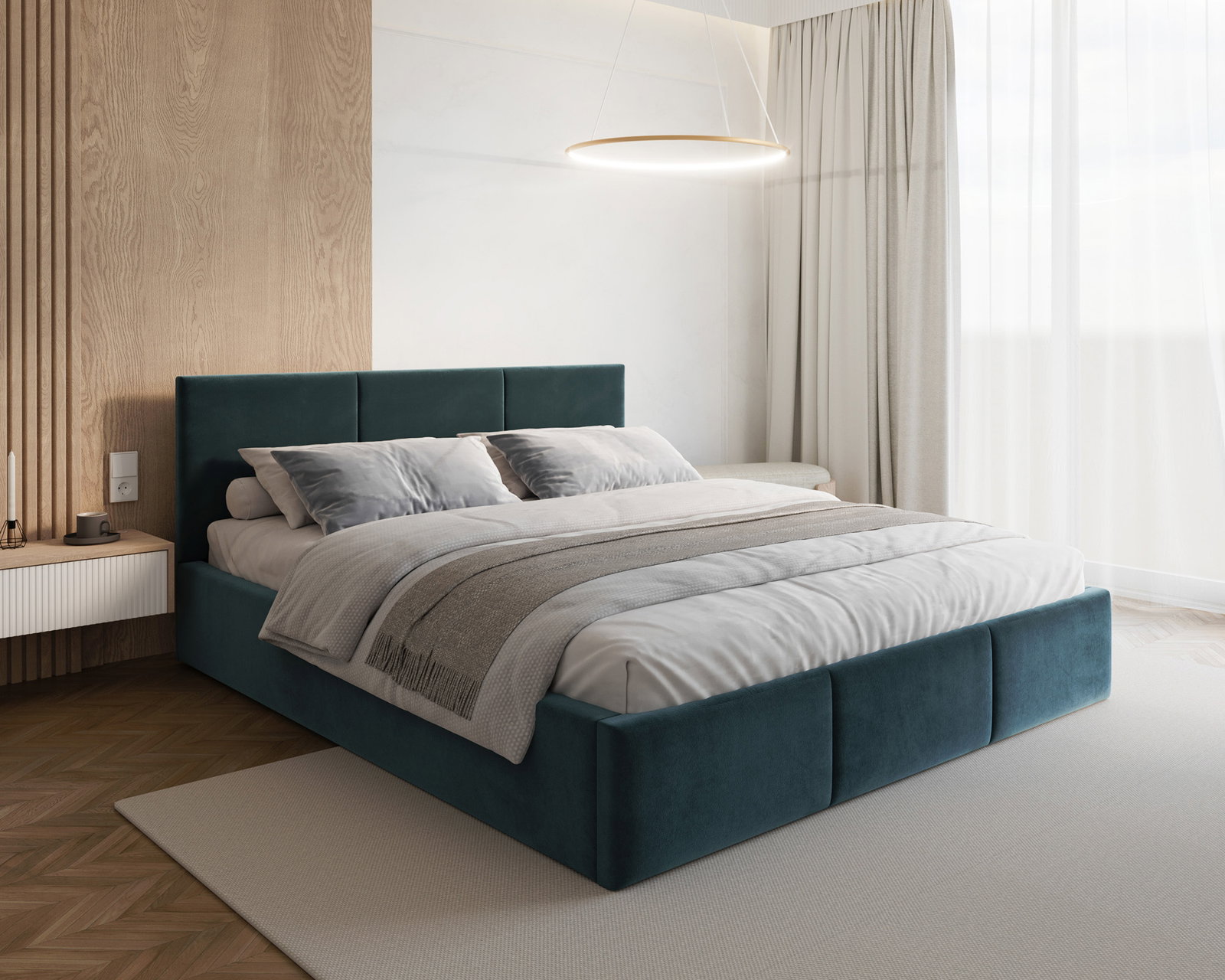 Čalúnená posteľ FRESIA 90x200cm Modrá Paris s úložným priestorom kovový rošt