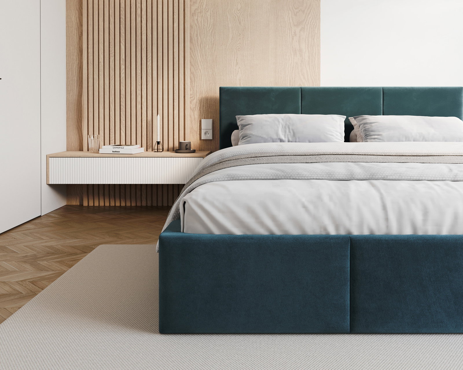 Čalúnená posteľ FRESIA 90x200cm Modrá Paris s úložným priestorom kovový rošt