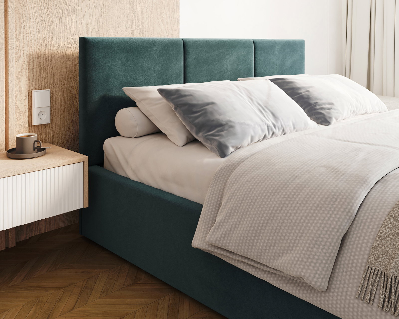 Čalúnená posteľ FRESIA 90x200cm Modrá Paris s úložným priestorom kovový rošt