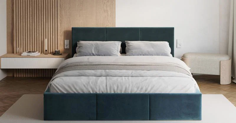 Čalouněná postel FRESIA 120x200cm Modrá Paris s úložným prostorem kovový rošt