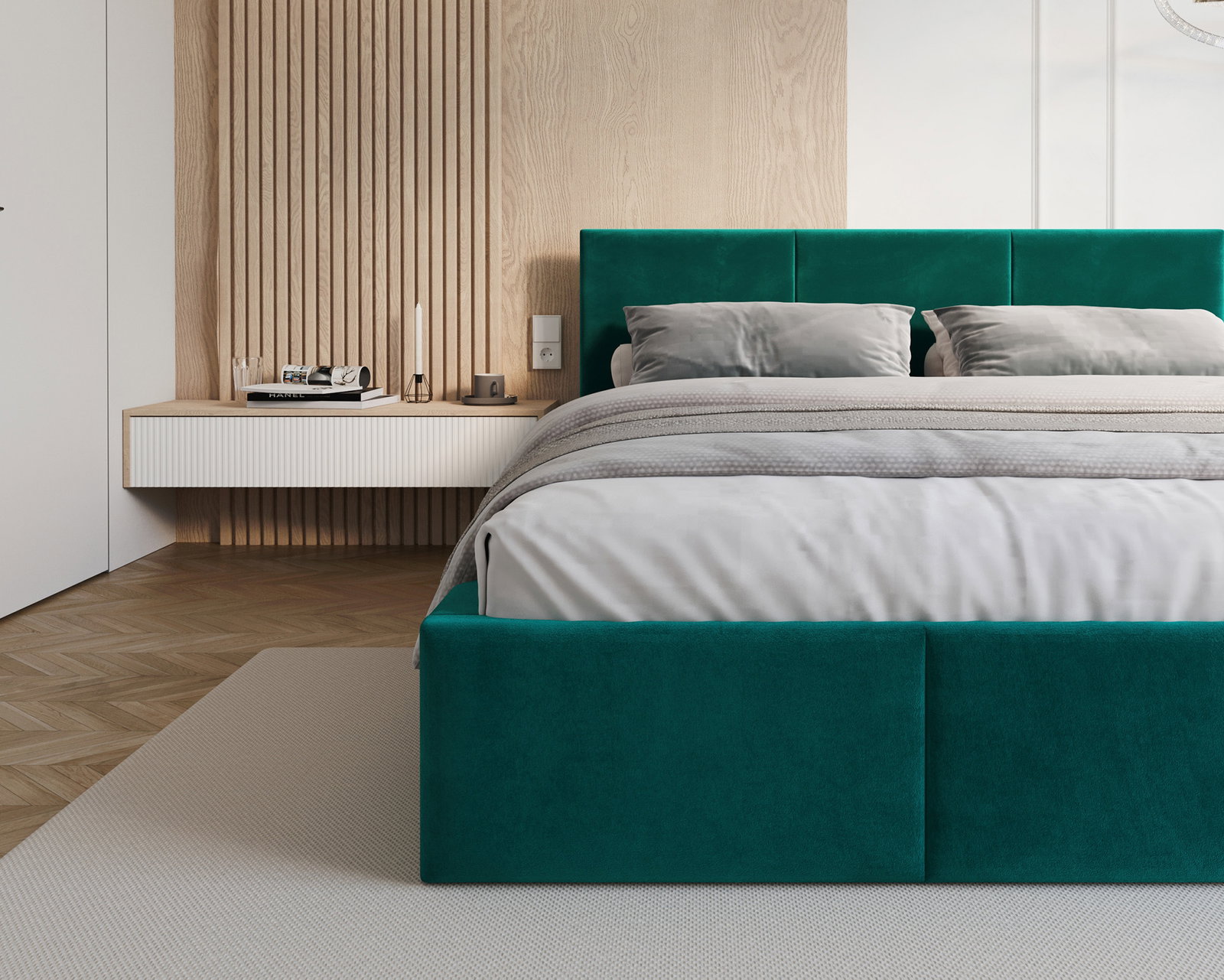 Čalúnená posteľ FRESIA 90x200cm Tyrkysová Paris s úložným priestorom kovový rošt