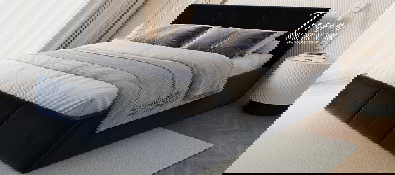 Čalúnená posteľ FRESIA 90x200cm Tmavo modrá Paris s úložným priestorom kovový rošt