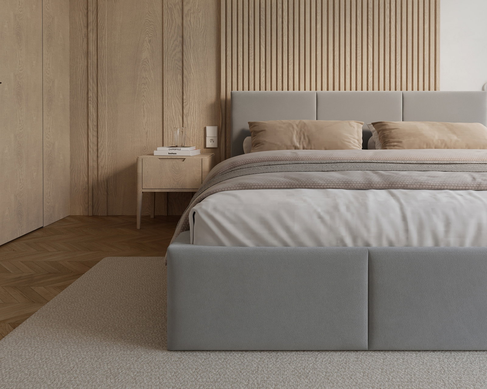 Čalúnená posteľ FRESIA 90x200cm Svetlo sivá Paris s úložným priestorom kovový rošt