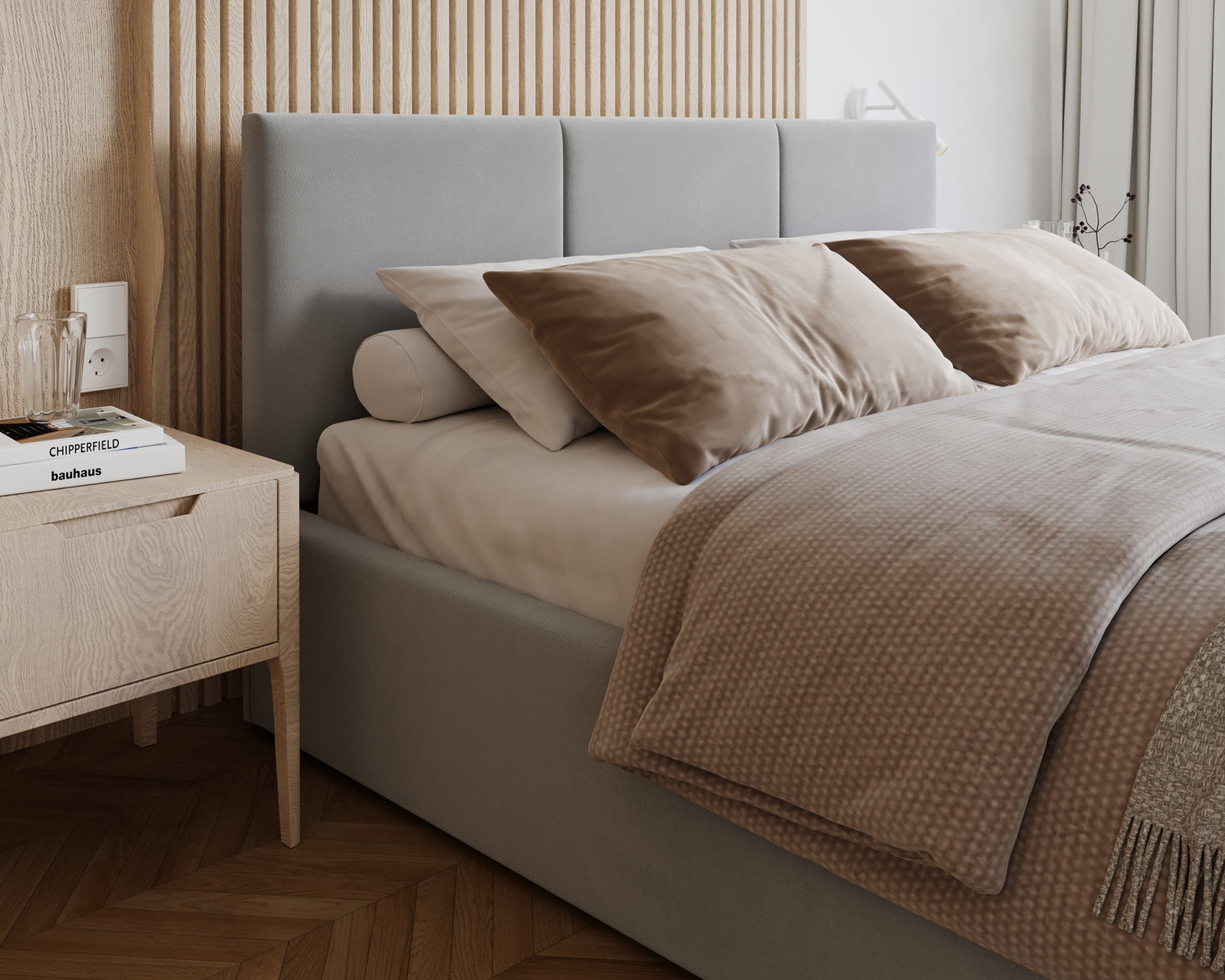 Čalúnená posteľ FRESIA 90x200cm Svetlo sivá Paris s úložným priestorom kovový rošt