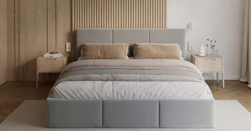 Čalouněná postel FRESIA 180x200cm Světle šedá Paris s úložným prostorem kovový rošt