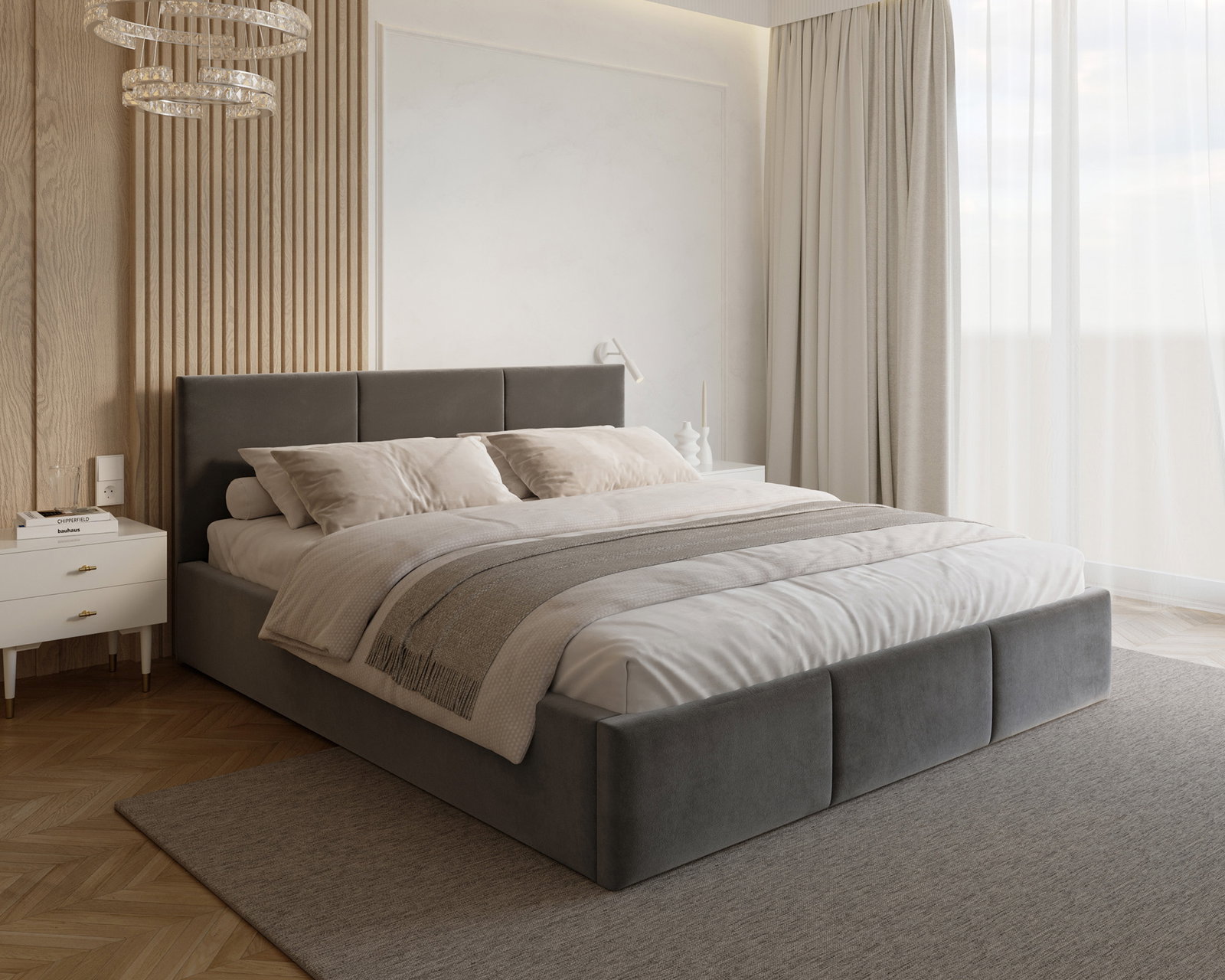 Čalúnená posteľ FRESIA 90x200cm Sivá Paris s úložným priestorom kovový rošt