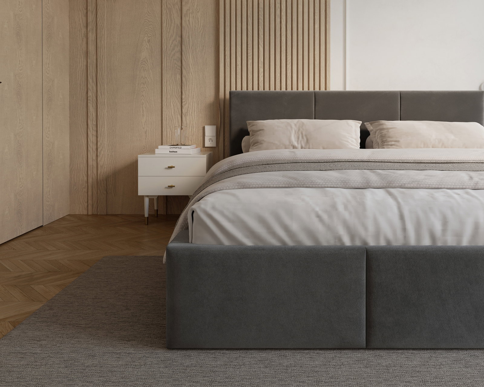 Čalúnená posteľ FRESIA 90x200cm Sivá Paris s úložným priestorom kovový rošt