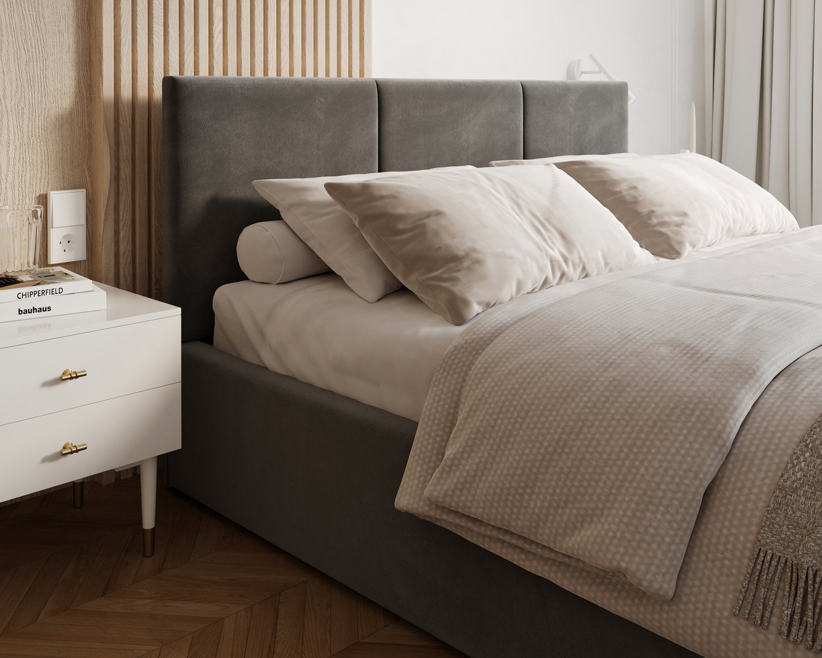 Čalúnená posteľ FRESIA 90x200cm Sivá Paris s úložným priestorom kovový rošt