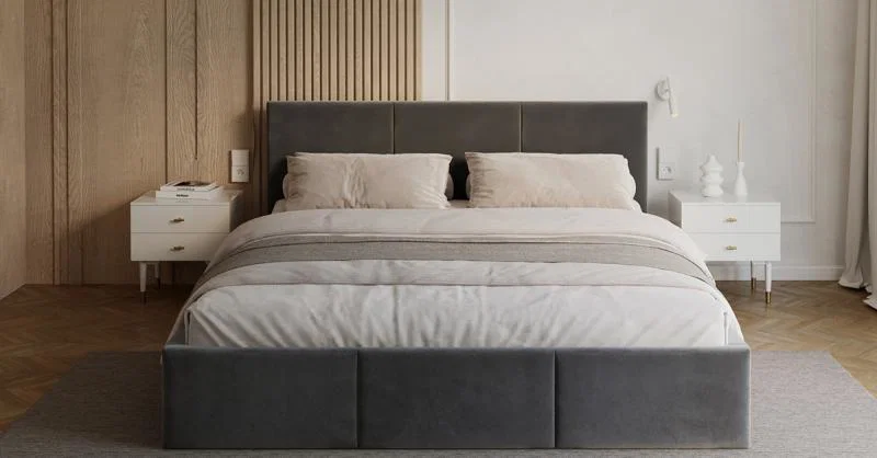 Čalouněná postel FRESIA 180x200cm Šedá Paris s úložným prostorem kovový rošt