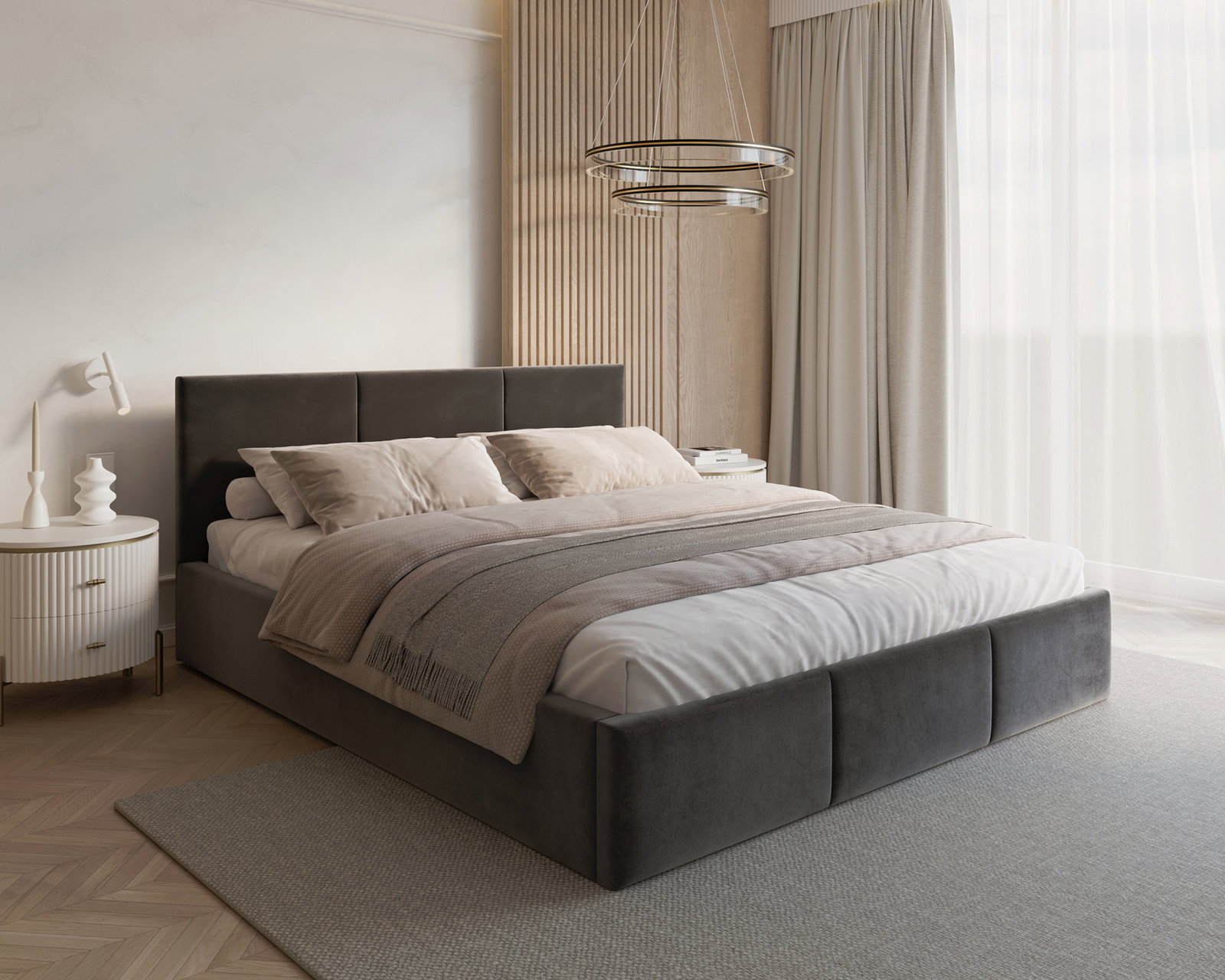 Čalúnená posteľ FRESIA 90x200cm Tmavo sivá Paris s úložným priestorom kovový rošt