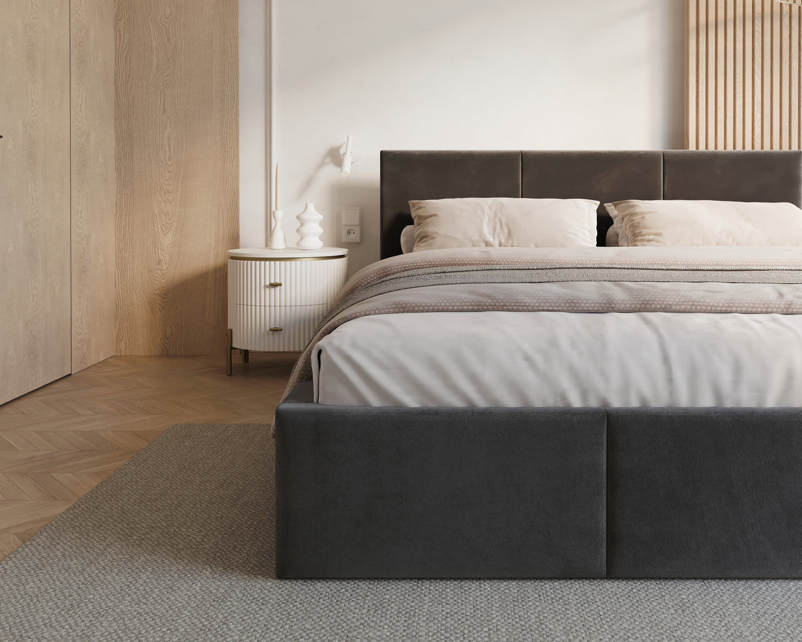 Čalúnená posteľ FRESIA 90x200cm Tmavo sivá Paris s úložným priestorom kovový rošt