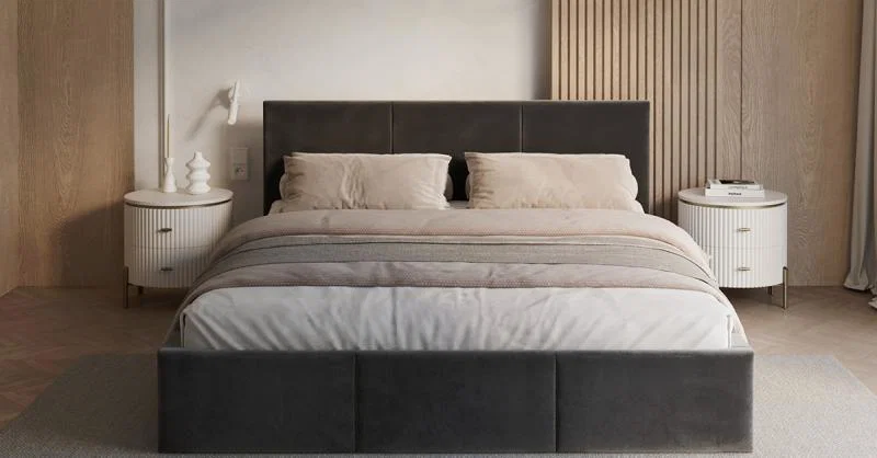 Čalouněná postel FRESIA 90x200cm Tmavě šedá Paris s úložným prostorem kovový rošt