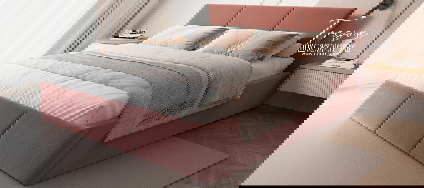 Čalúnená posteľ FRESIA 90x200cm Lososová Paris s úložným priestorom kovový rošt