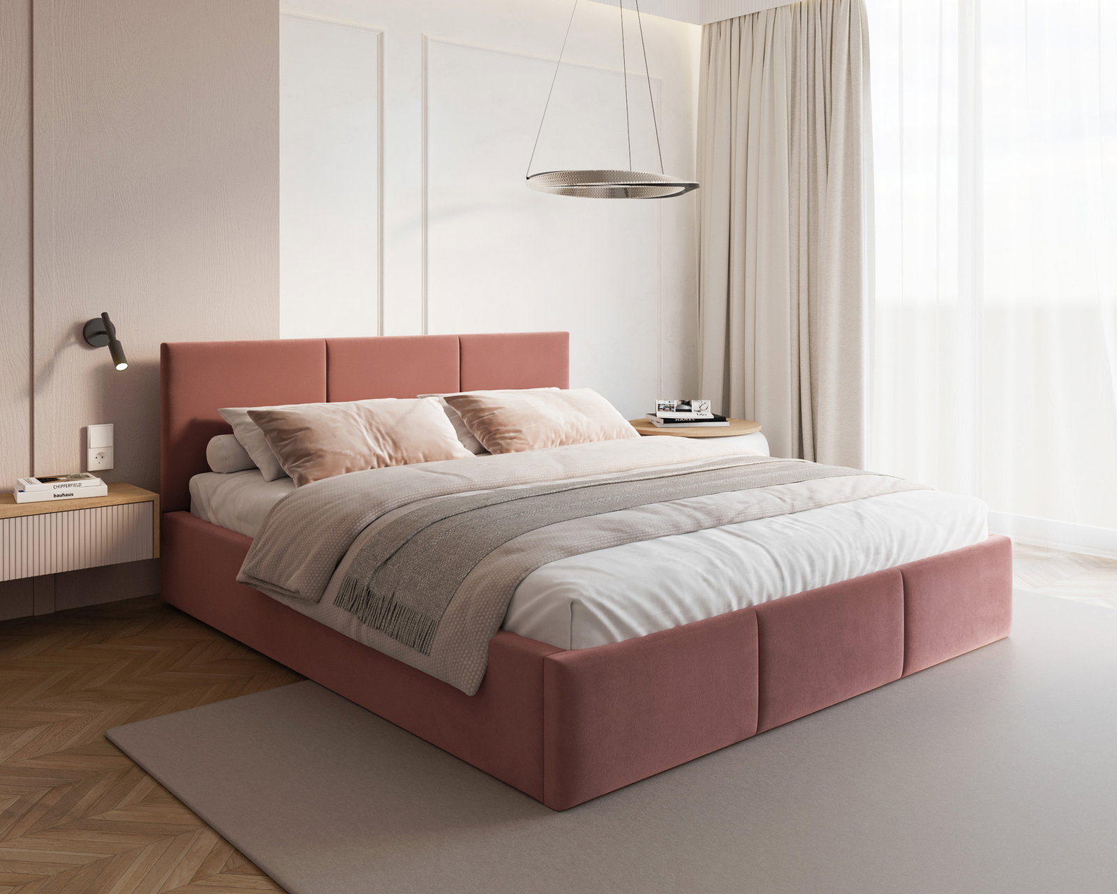 Čalúnená posteľ FRESIA 90x200cm Lososová Paris s úložným priestorom kovový rošt