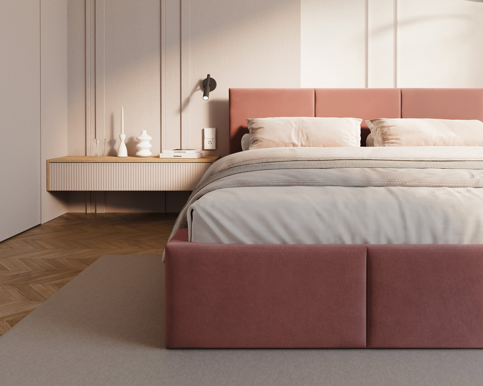 Čalúnená posteľ FRESIA 90x200cm Lososová Paris s úložným priestorom kovový rošt