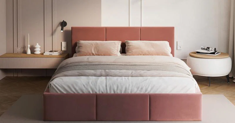 Čalouněná postel FRESIA 160x200cm Lososová Paris s úložným prostorem kovový rošt