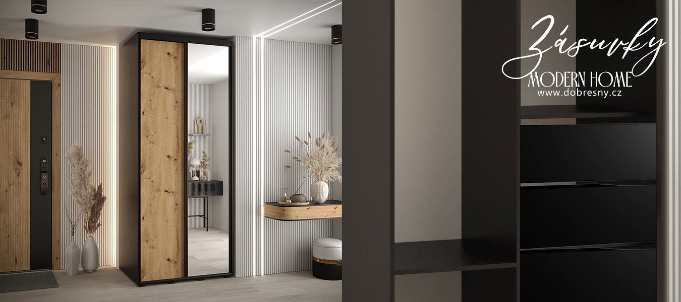 Sada zásuviek 2ks - Do šatníkových skríň s posuvnými dverami 100cm | Čierna