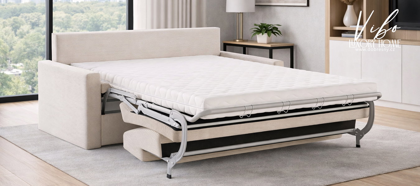 Rozkladacia pohovka VIBO KRÉMOVÁ SZTRUKS 140x198cm