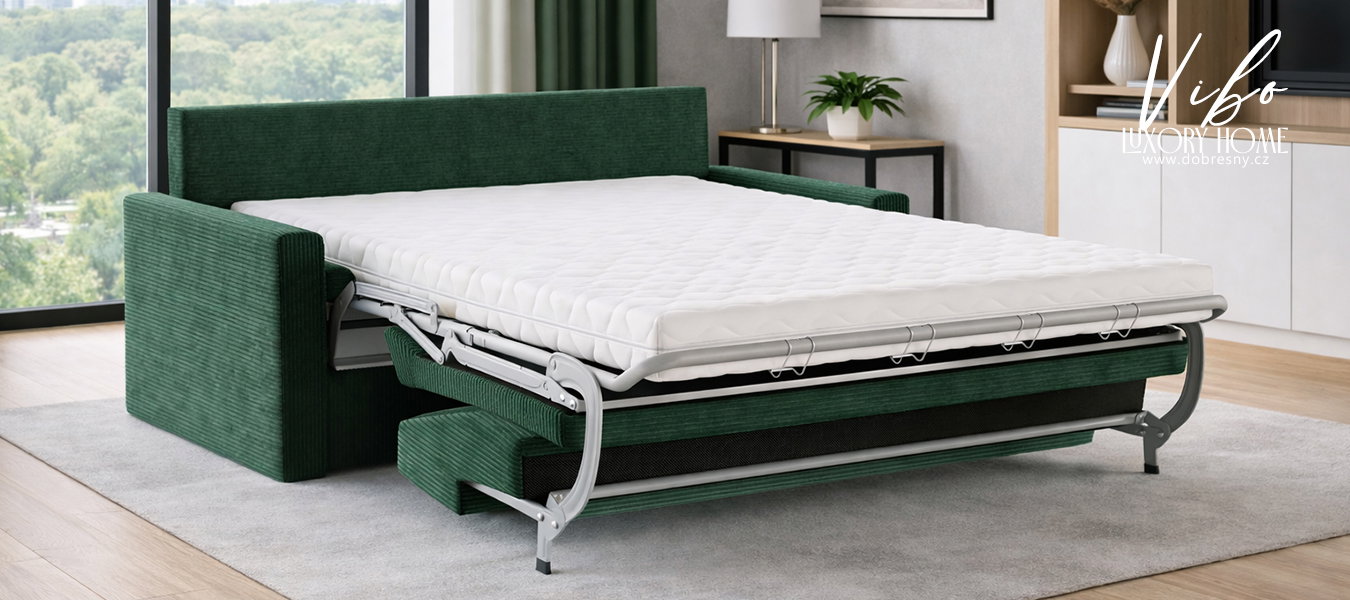 Rozkladacia pohovka VIBO ZELENÁ SZTRUKS 140x197cm