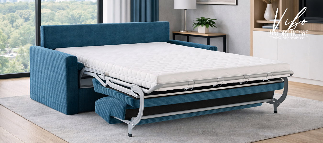 Rozkladacia pohovka VIBO MODRÁ SZTRUKS 140x197cm