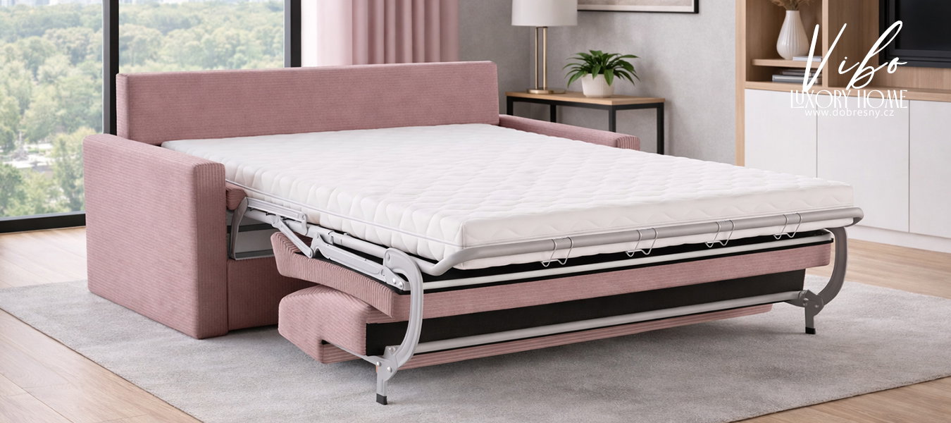 Rozkladacia pohovka VIBO RUŽOVÁ SZTRUKS 140x197cm