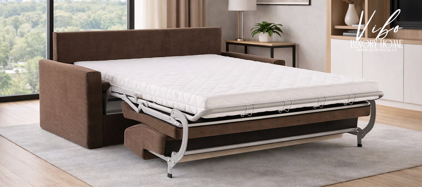 Rozkladacia pohovka VIBO HNEDÁ SZTRUKS 140x197cm