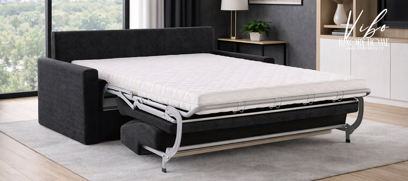 Rozkladacia pohovka VIBO ČIERNA SZTRUKS 140x197cm