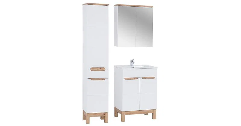 Koupelnová sestava BALI WHITE 60cm s vysokou skříňkou, zrcadlem a umyvadlem
