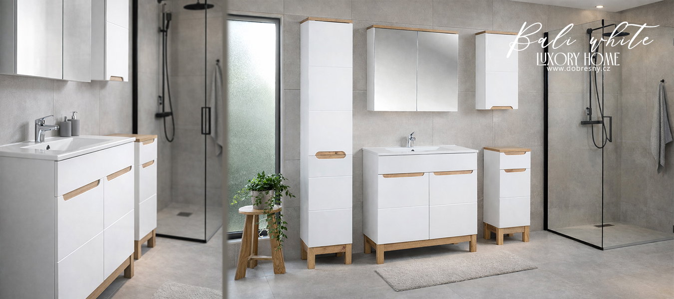 Kúpeľňová zostava BALI WHITE 80cm s vysokou skrinkou 2D a umývadlom