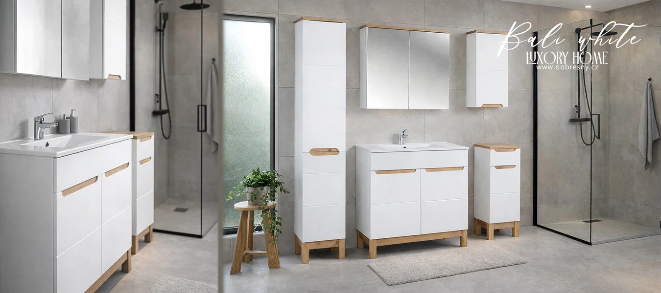 Koupelnová sestava BALI WHITE 80cm s vysokou skříňkou 2D a umyvadlem