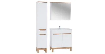 Koupelnová sestava BALI WHITE 80cm s vysokou skříňkou 2D1S, zrcadlem a umyvadlem