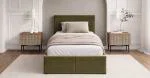 Čalouněná postel FRESIA 90x200 s kovovým zdvižným roštem OLIVOVÁ TRINITY